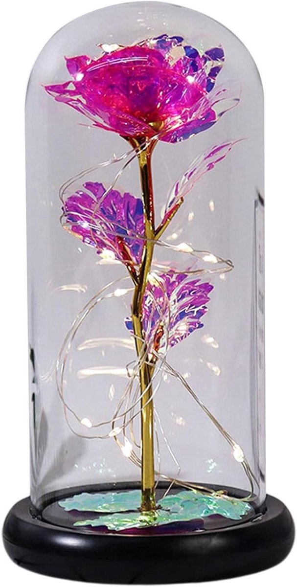Eeuwige Roos - Nachtlamp Ornament - Decoratie Huis - Glazen Koepel - Batterij Aangedreven - Multicolor