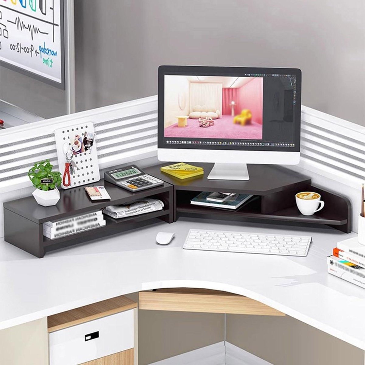 Monitor Standaard - Bureau Organizer - Werkplek Verbeteren - Hoekontwerp - 2 Lagen - Bruin