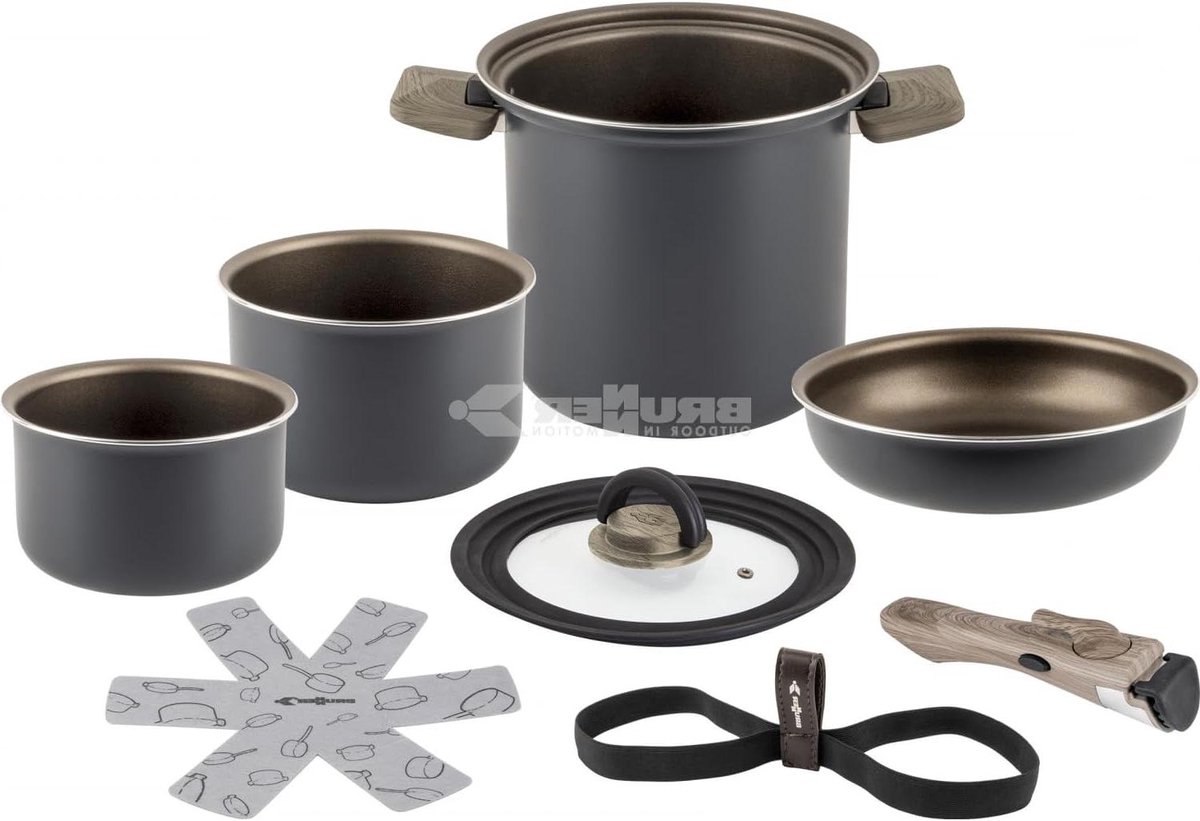 Set Potten - Kookgerei Set - Kamperen en Varen - Ruimtebesparend Ontwerp - Ø 18cm - Grijs