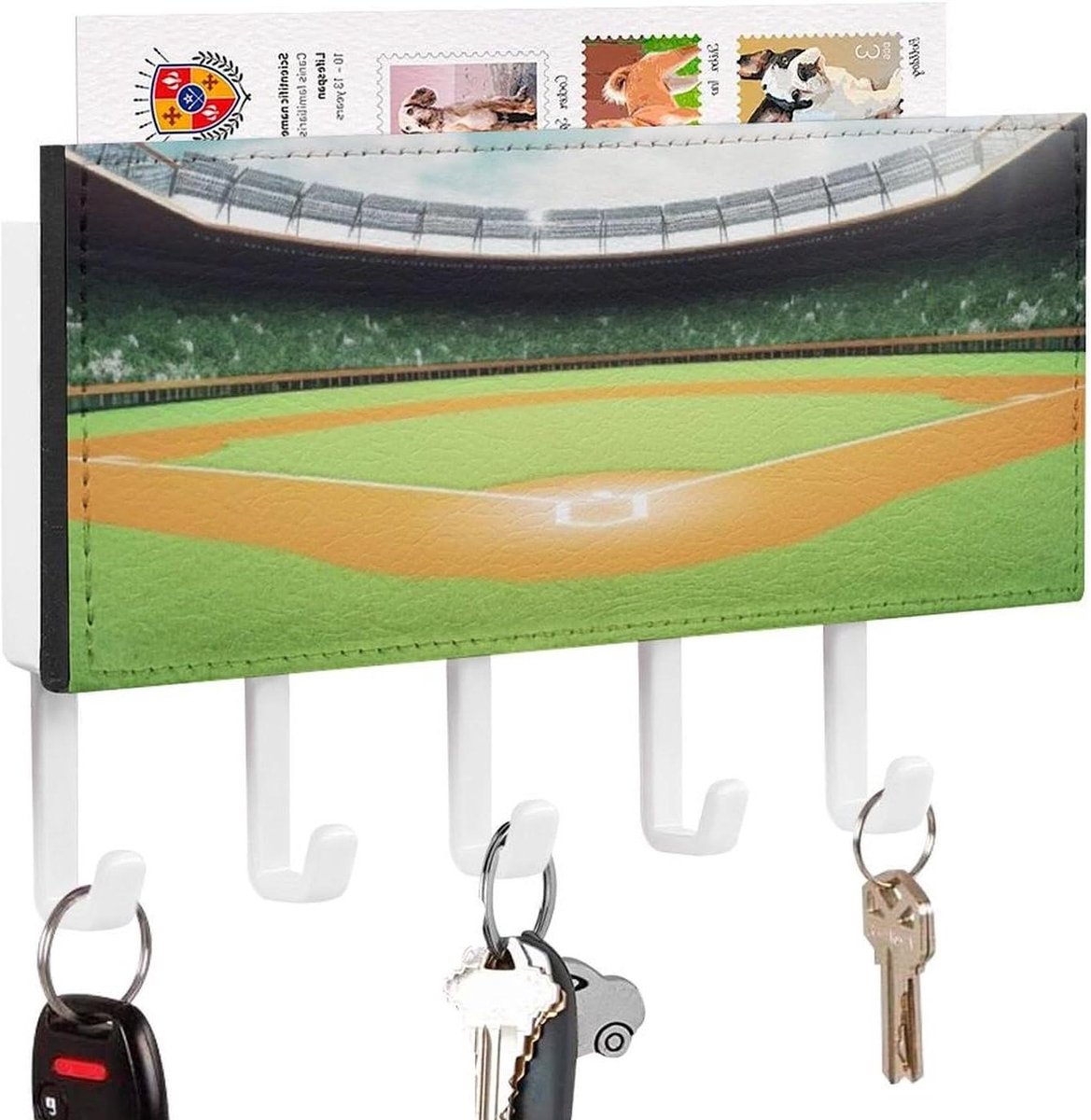 Sleutel en posthouder - Wandorganizer - Thuis organiseren - Met 5 sleuphaken - 18 x 11 cm - Wit