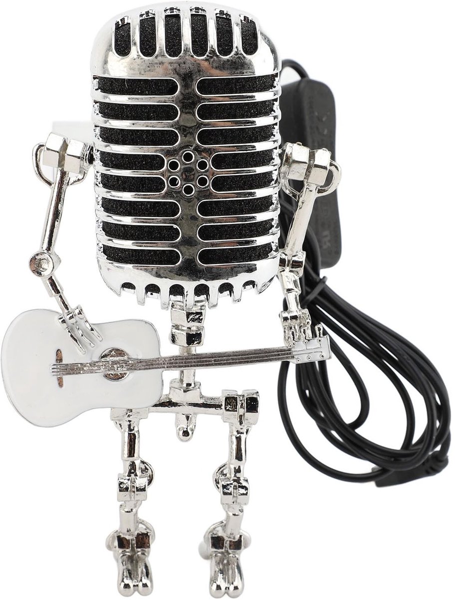 Cosensi - Vintage Microfoon Gitaar Robot Tafellamp - Retro Woondecoratie - Aluminium Metalen Nachtlampje - Wit - Multifunctioneel - Perfect voor Sl