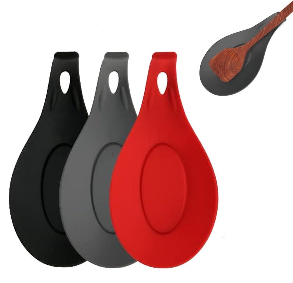 Dailygoods - Innovra - Dailygoods - Set van 3 Siliconen Lepelhouders voor de Keuken