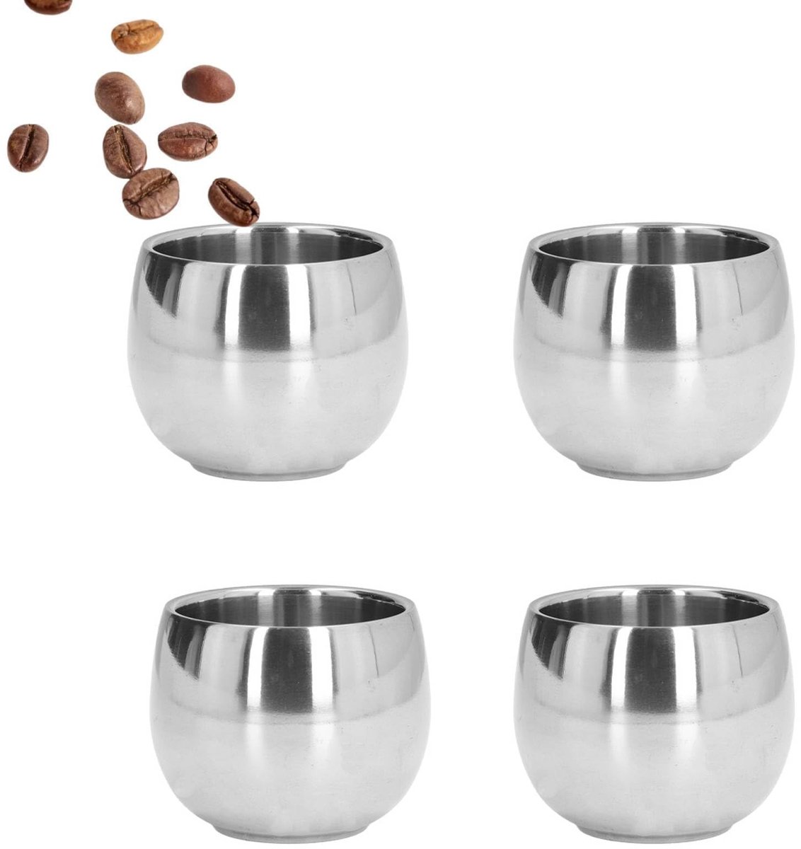 Dailygoods - Set van 4 Roestvrijstalen Espresso Koppen