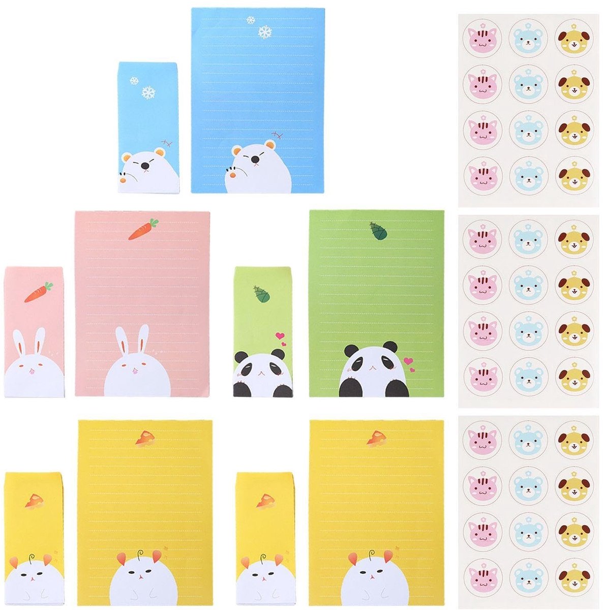 Dailygoods - Set van 5 Dierenkop Briefpapier en 3 Dierenstickers