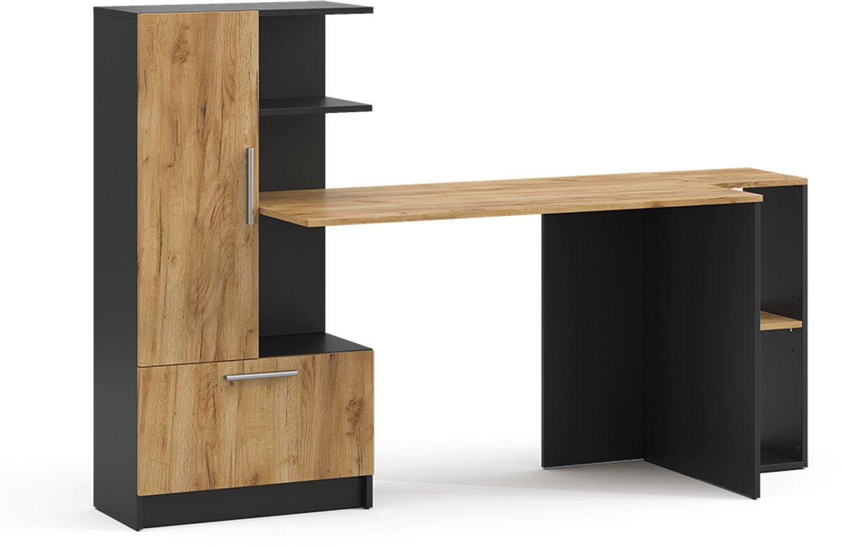 Vicco Bureau Tomy, Antraciet/Goudkleurig Eiken, 150 x 59 cm Set van 2