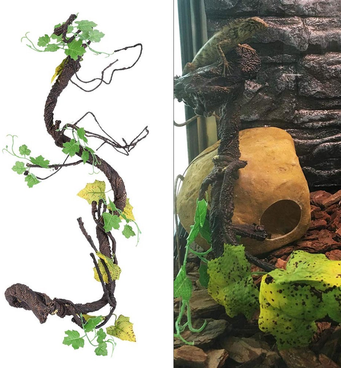 Dailygoods - Dailygoody - Reptiel Wijnstok - Kunstmatige Rotan - Terrarium Decoratie - Groen - Klimplant voor Hagedissen en Slangen - Ideaal voor Kleine Dieren