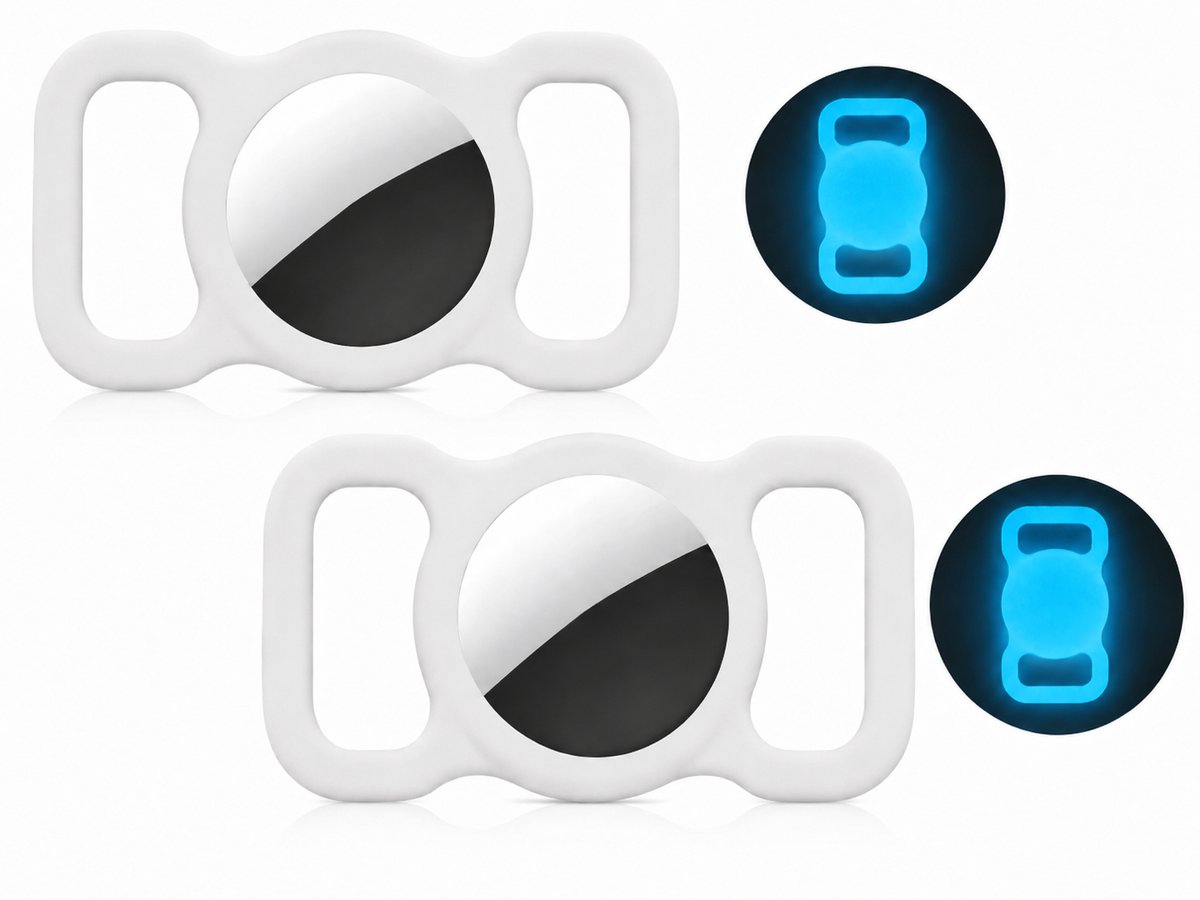 Sander Shop 2 stuks Siliconen beschermhoes voor Apple Airtag GPS Finder Hond Kat Halsband Lus Huisdier Loop Houder voor Air tag, voor Apple Locator Tracker Anti-Lost Device (luminous bluaw)