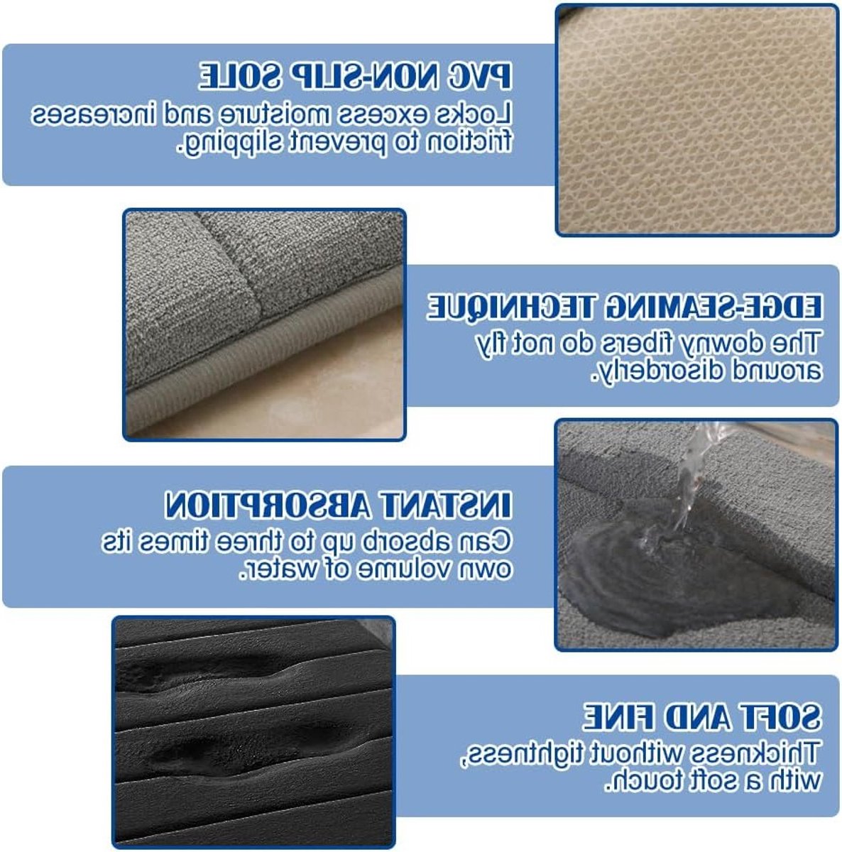 Set van 3 Zachte Geheugen Schuim Badmatten en U-vormige Toiletmat, Antislip, Absorberend en Wasbaar voor Badkamer, Douche en Toilet (Diep Grijs)