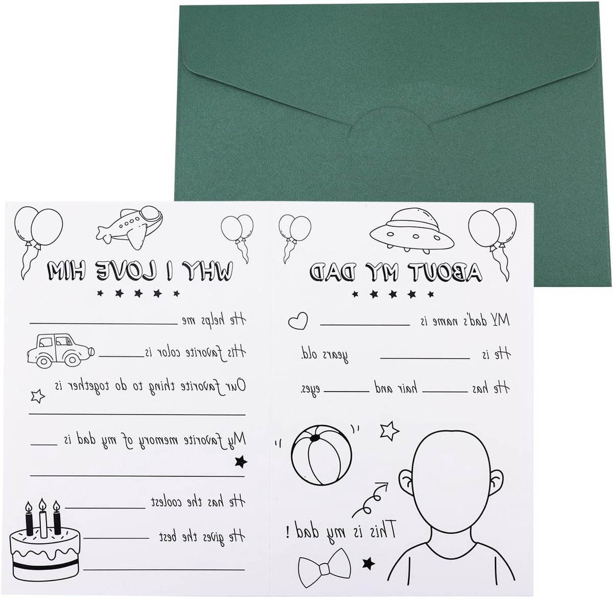 Gelukkige Vaderdagkaart om zelf in te vullen, kleurrijk ontwerp voor een betekenisvol cadeau voor Papa, Opa of Peetvader met envelop en DIY knutselwerkjes