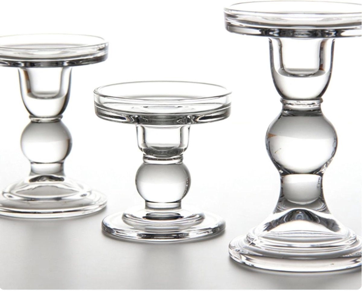 Glazen Kandelaars Set - Kaarshouders Glas - Romantische Sfeer Creëren - Elegante Zuivere Stijl - 3 Stuks - Helder