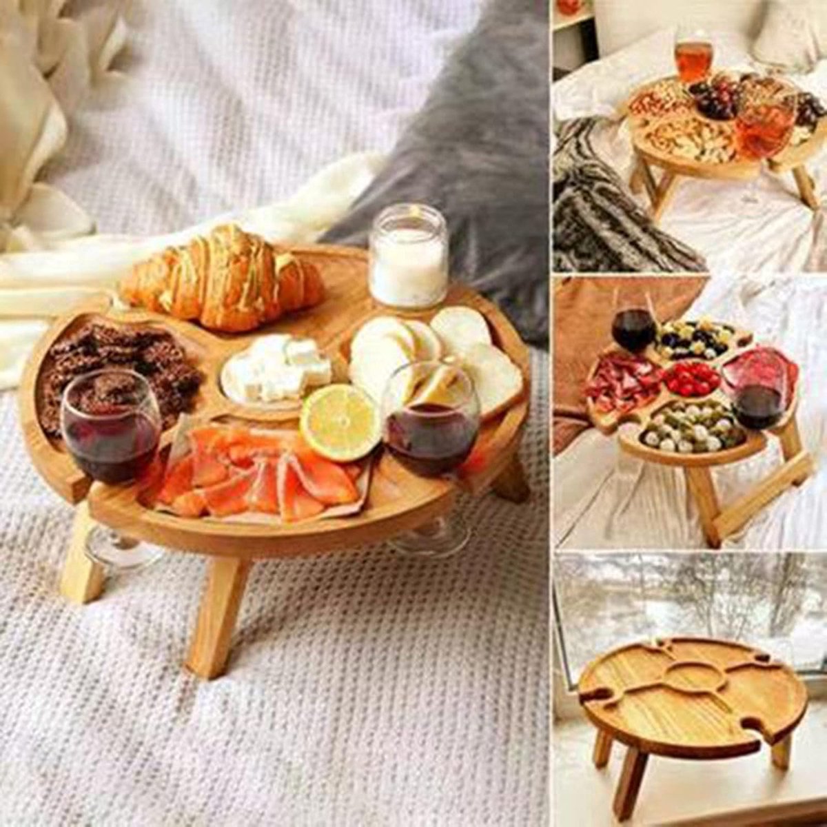 Opvouwbare Tafel - Houten Buitentafel - Picknicken en Kamperen - Met Wijnglas Houder - 30x16CM - Houtkleur — cadeau in Cadeau-ideeën - foto 3