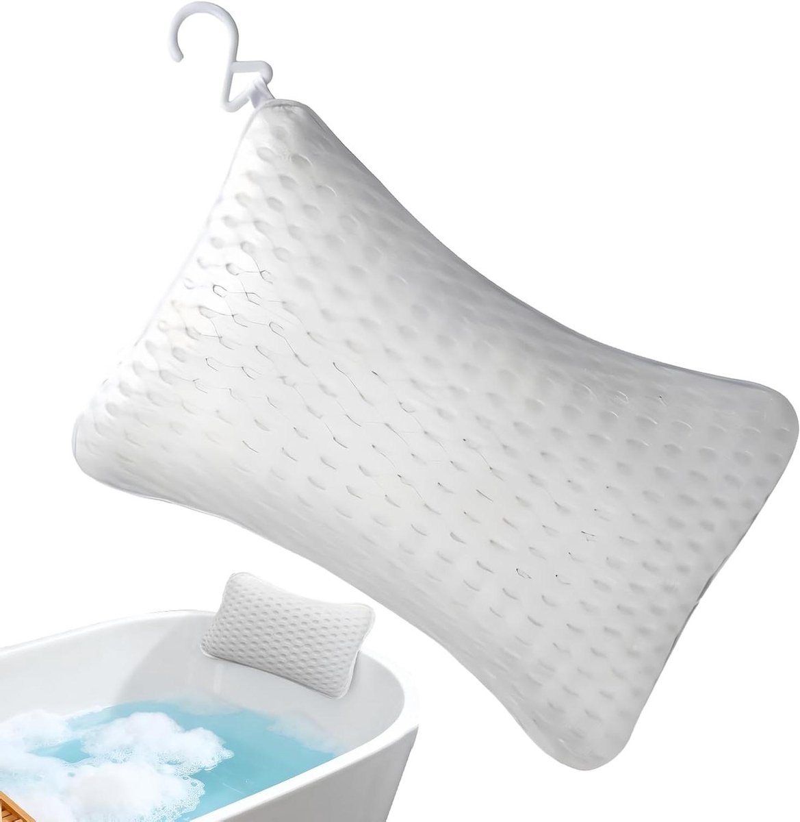 Badkussen - Neksteun Hoofdsteun - Ontspannen in bad - Zuignapbevestiging - 30 x 20 cm - Grijs