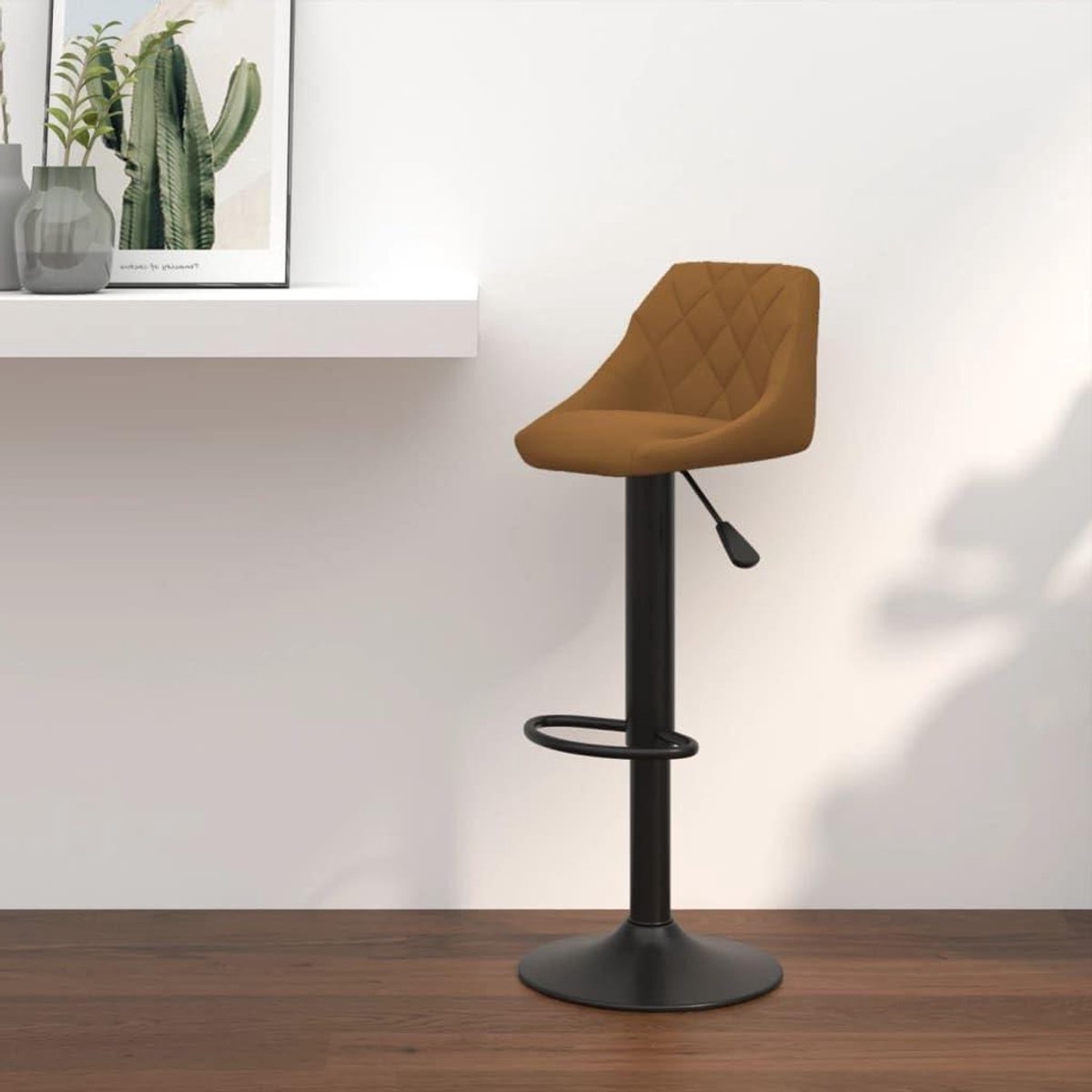Barkruk Fluweel - Stoel Bar - Comfortabel Zitten - In Hoogte Verstelbaar - 103 cm Hoog - Bruin