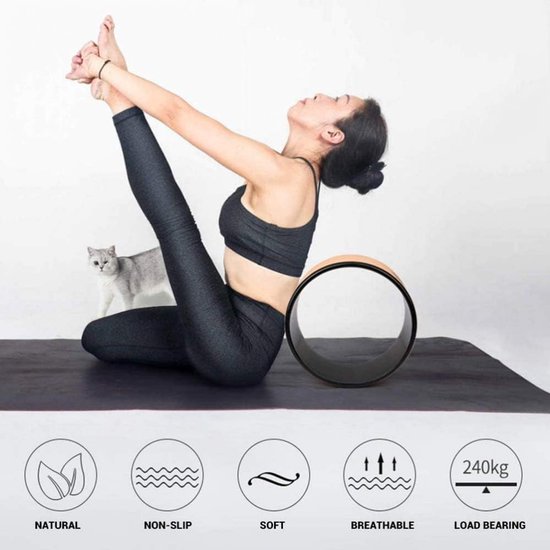 Yoga Wiel - Flexibiliteit Wiel - Verbeteren Houding - Sterke ABS Binnenbuis - 32.5 cm Diameter - Natuurlijk Kurk — afbeelding 4