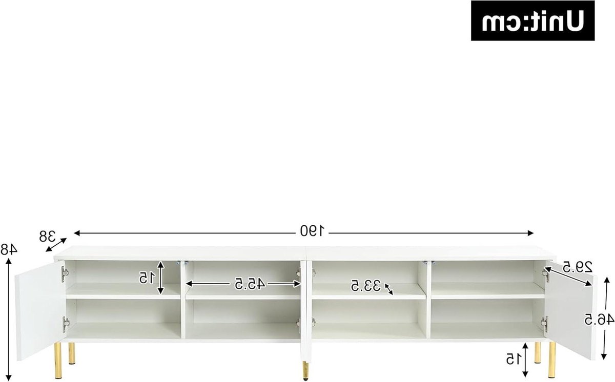 Tv-meubel - Televisietafel - Woonkamer Inrichten - Vier Deuren - 190 cm Lengte - Wit