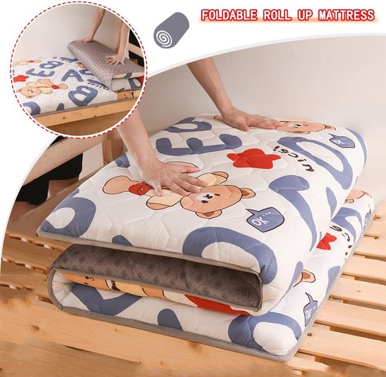 Generic Japanse futonmatras voor kinderen opvouwbare vloermatras twin tatami mat dun slaapmatras Japans vloerbed op ware grootte oprolbare matrasbeschermer met antislipbodem,Cute,100x200cm(39 * 79in) — afbeelding 5