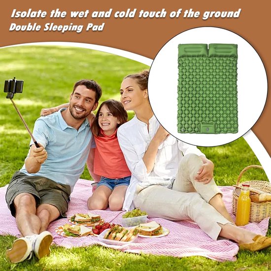 Slaapmat Kamperen - Luchtbed Mat - Buiten Avonturen - Voet Pomp Systeem - 190x120x5 cm - Groen — afbeelding 2