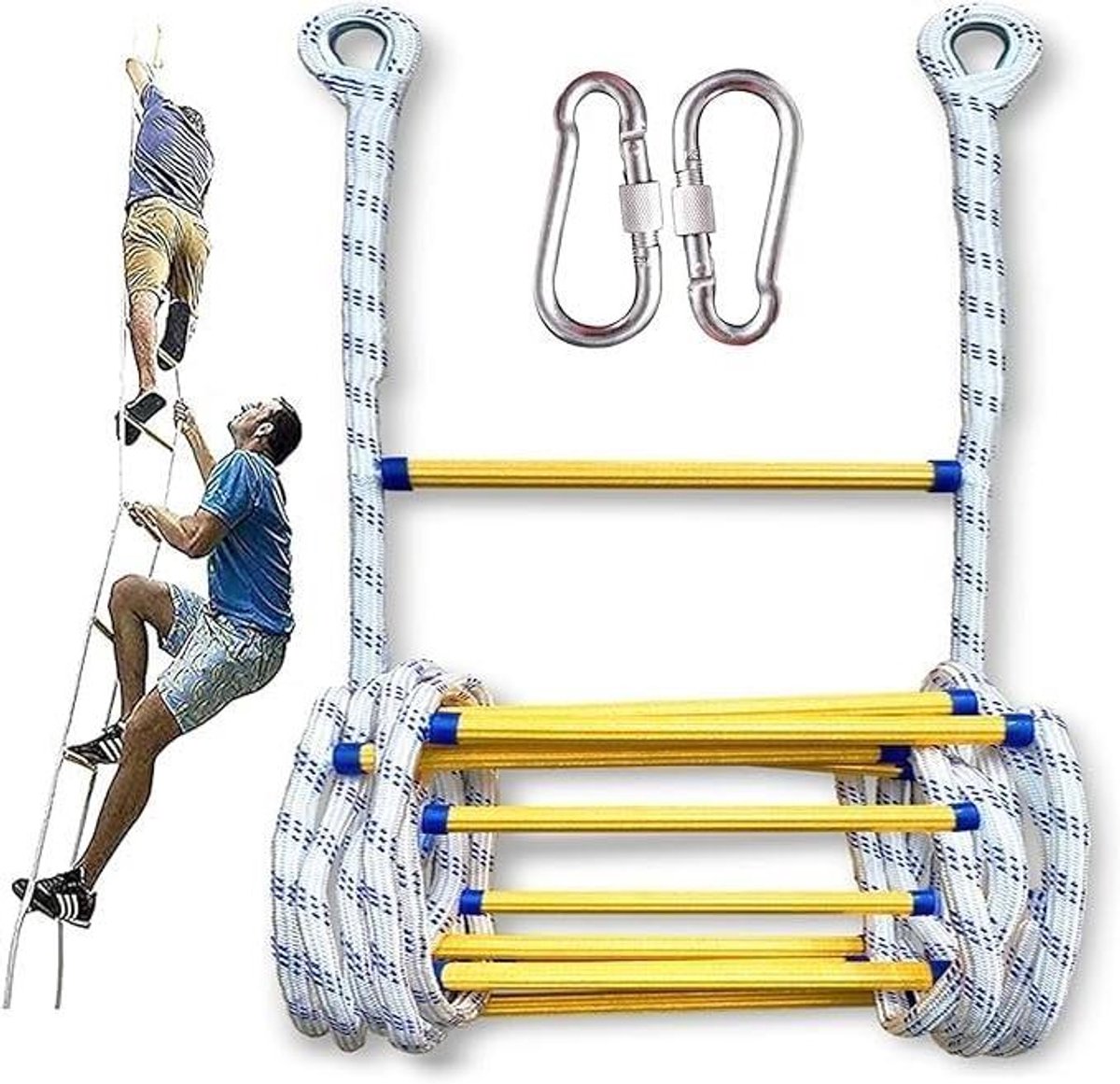 Noodladder - Veiligheidsladder Touwladder - Snelle Ontsnapping - Robuust Stabiel Ontwerp - 10 Meter - Geel
