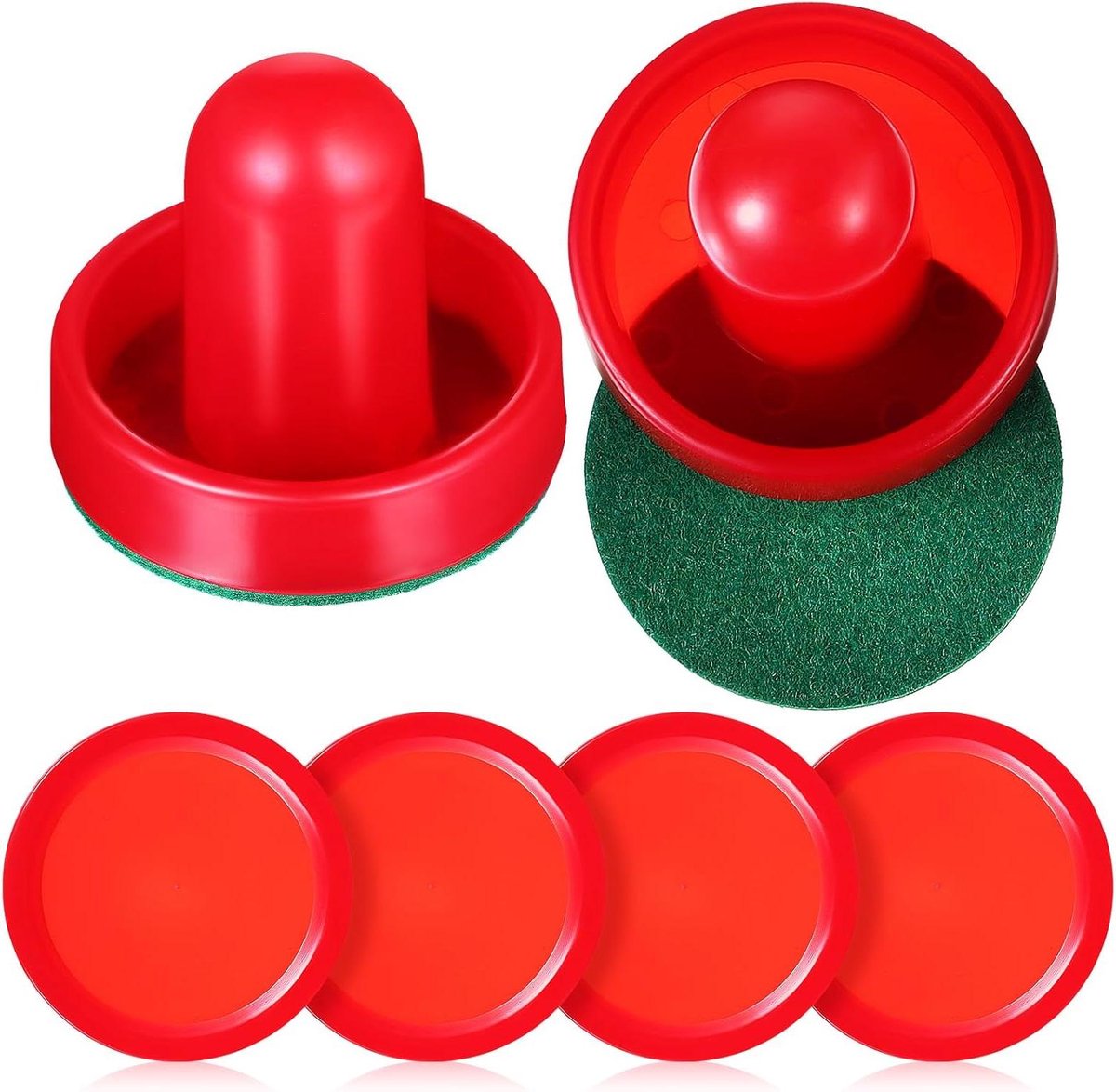 Airhockey Accessoires - Spelonderdelen - Tafelspel Verbeteren - Beschermende Flanellen Pads - 2 Pushers 4 Pucks - Rood
