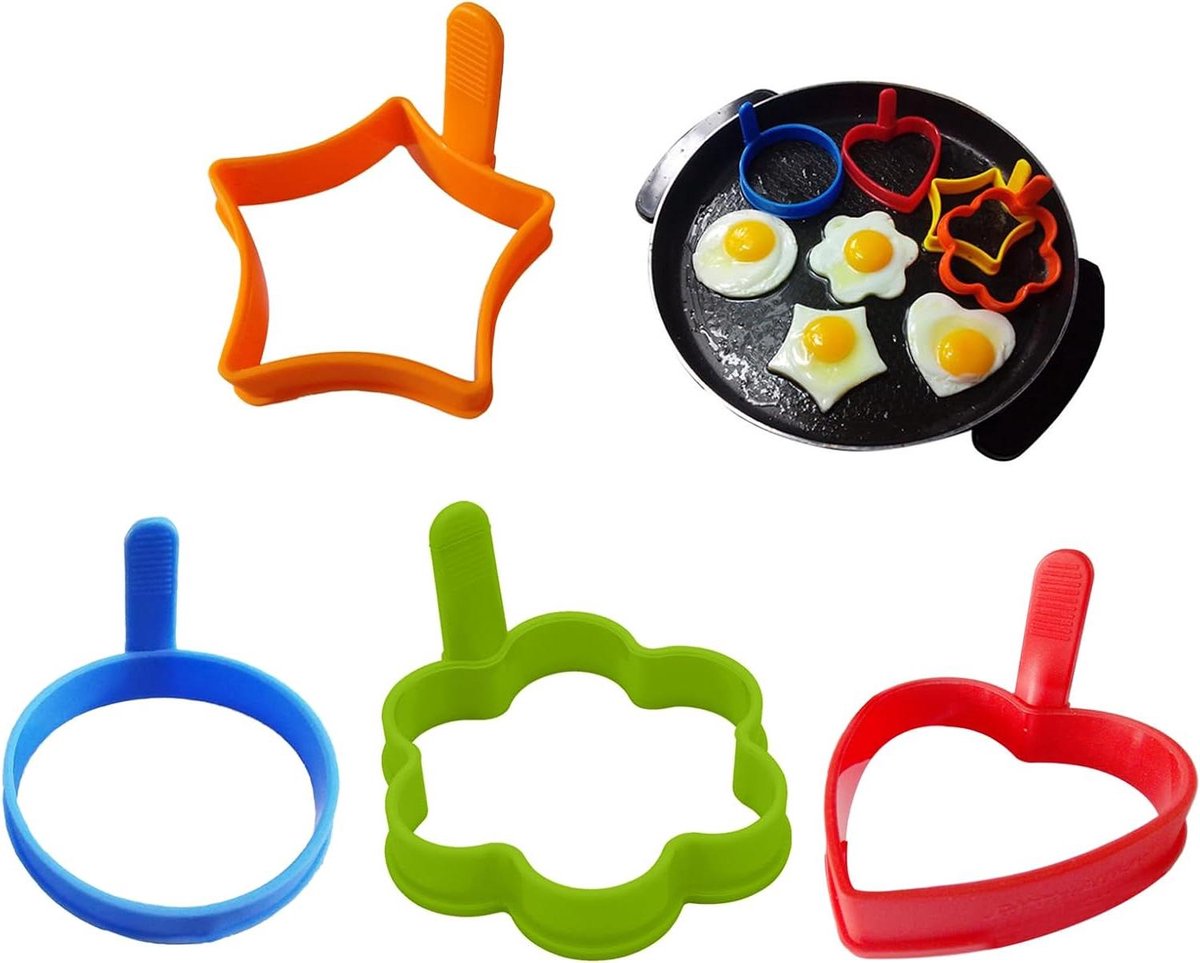 Eierringen Set Bakvormen Omelet Ontbijt Maken Anti-aanbak Siliconen 4 Stuks Multicolor
