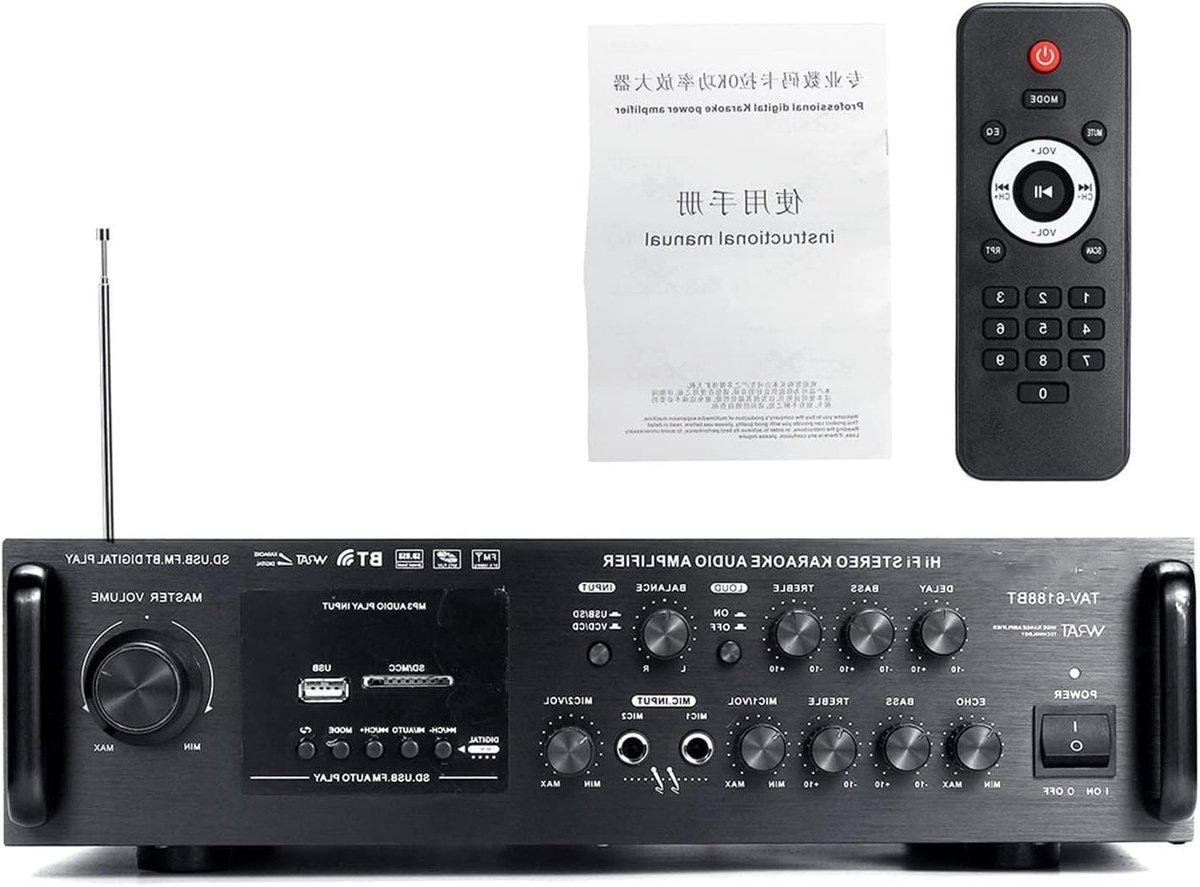 Audioversterker - Stereo Bluetooth - Muziek Afspelen - Karaoke Echo Effect - 35x26x9cm - Zwart