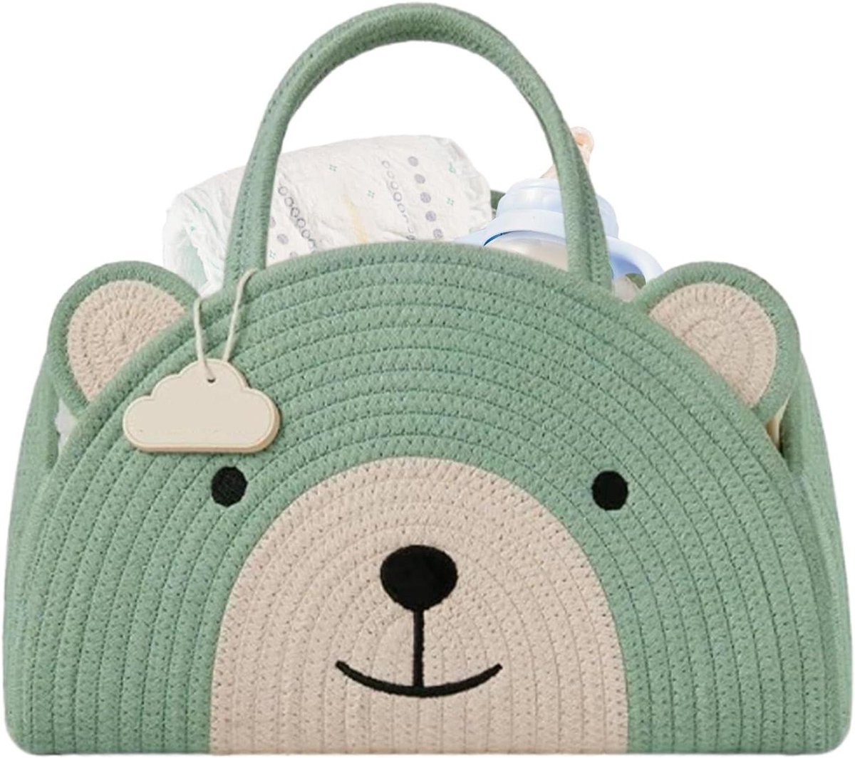 Kindermand Katoen - Opbergmand Baby - Babykamer Organiseren - Handgevlochten Structuur - 32 x 22 x 20 cm - Meerkleurig