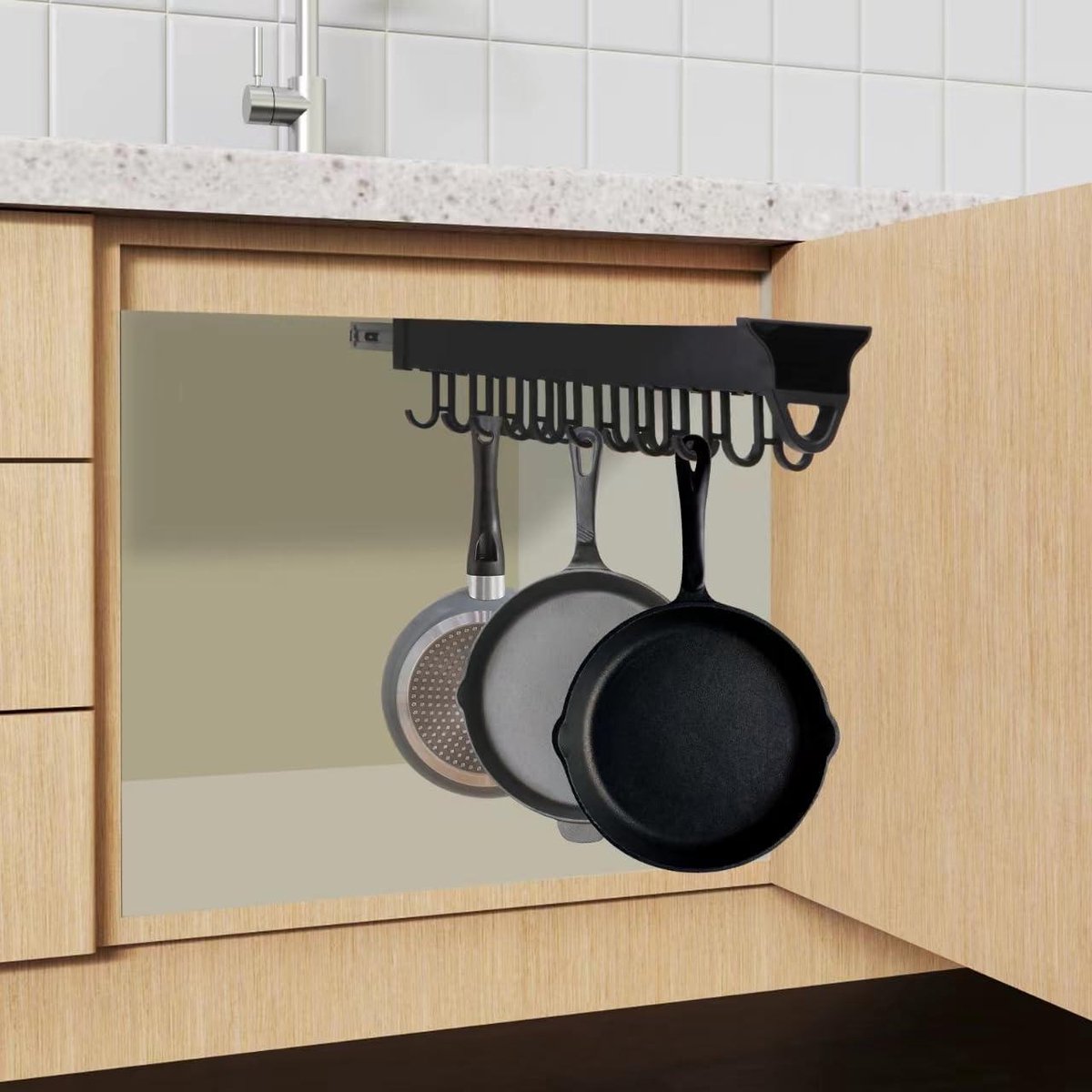 Verstelbaar pannenrek - Keuken organizer - Kasten opruimen - Uittrekbaar ontwerp - Tot 56 cm