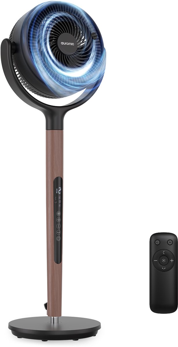 Auronic Statiefventilator - Staande Tafel en Vloerventilator - 12 Standen en Timer - Luchtkoeler - Stil - Met Afstandsbediening en Display - Fan - Hout