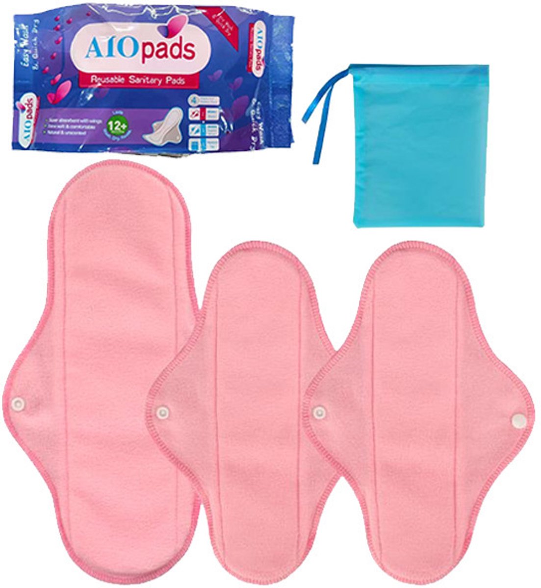 Gloovon® Herbruikbaar Maandverband - Wasbaar & Lekvrij - Met PUL Laag - 4 stuks - 2x 27cm & 1x 34cm - Inclusief Opbergzakje - Roze