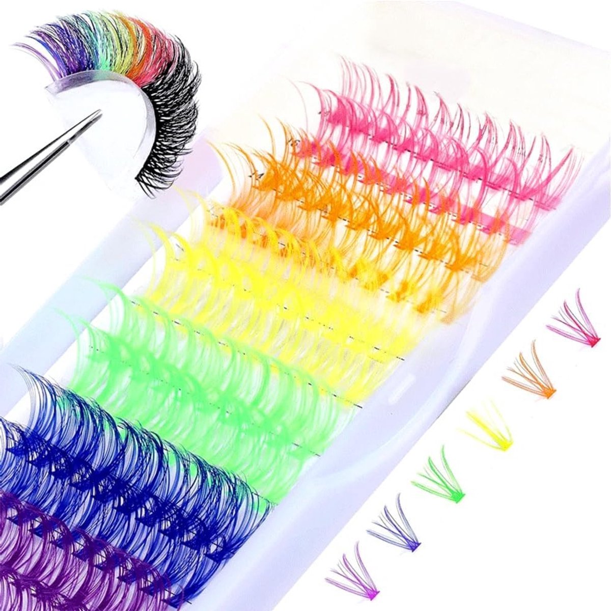 Pakket van 120 Kleurrijke Valse Wimpers in 6 Kleuren, 14/16 mm, Perfect voor Oogmake-up en DIY Wimperextensions