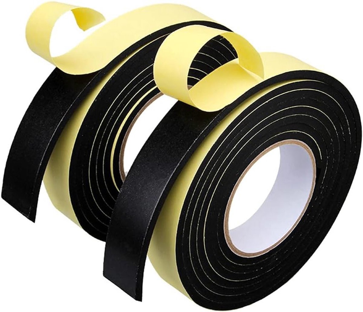 Zelfklevende Schuim Tape 10 m - Geluidsisolatie voor Deuren en Ramen, Anti-Collisie, Zwart, 10 mm Dikte, Ideaal voor Koude- en Warmtebescherming