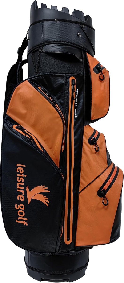 Golftas Cartbag - Waterdichte Tas - Sport Organisatie - 10 Waterdichte Vakken - 105 cm Hoog - Zwart Oranje — afbeelding 5