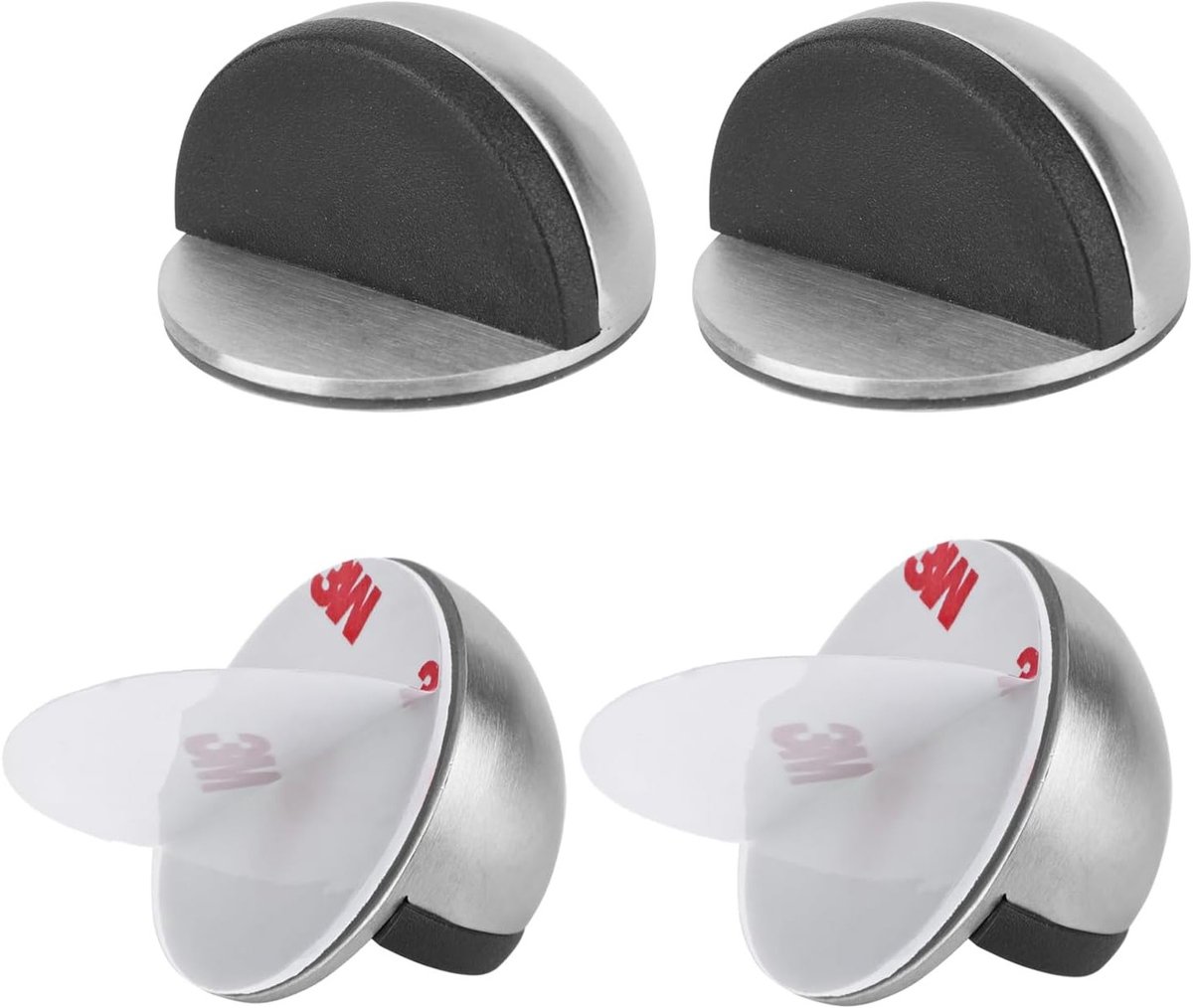 Set van 4 Deurstopper met Rubber Buffer en Plakpads voor Woonkamer, Badkamer en Keuken - RVS Deurstopper voor Vloerbevestiging, 45x25mm