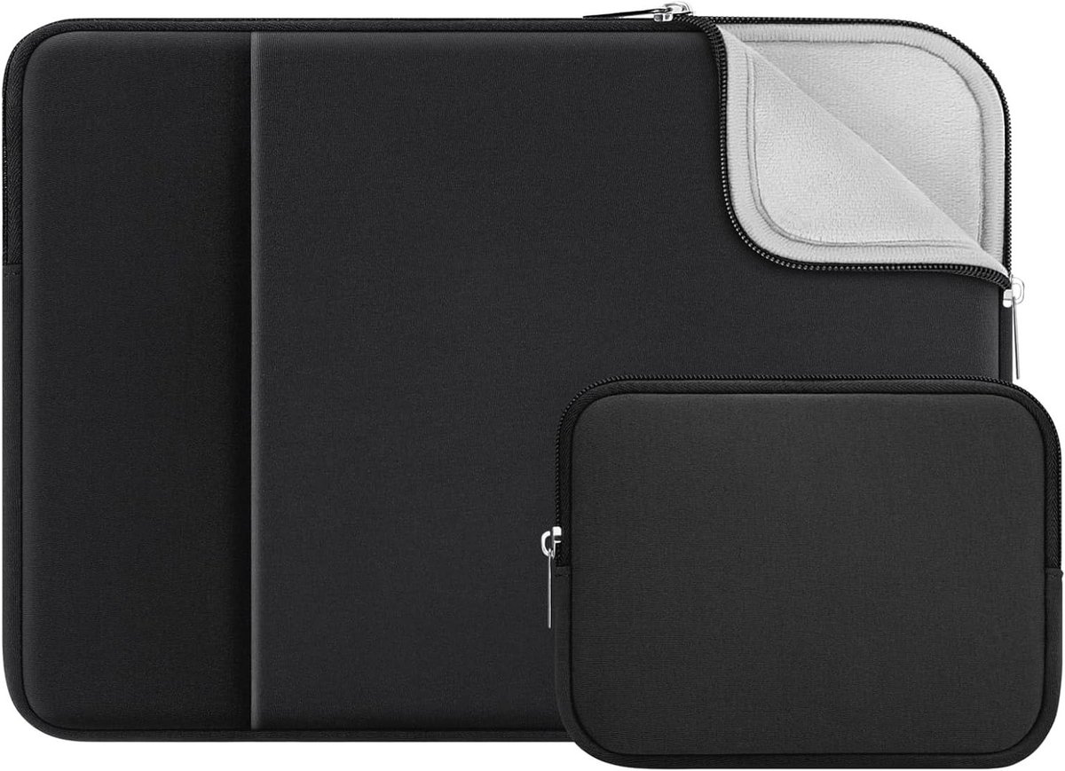 Draagbare 13 Inch Laptop Sleeve met Voorvak en Accessoires, Geschikt voor MacBook Air, Pro en Chromebook, Zwart, Geüpdatete Versie
