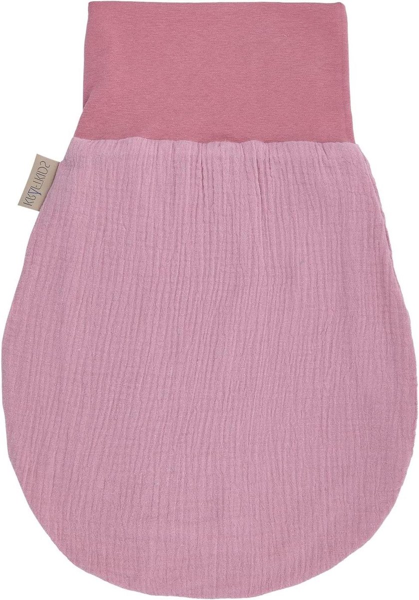 Trappelzak mousseline - Voetzak baby - Warme winter - Handgemaakt in EU - 80 cm - Roze
