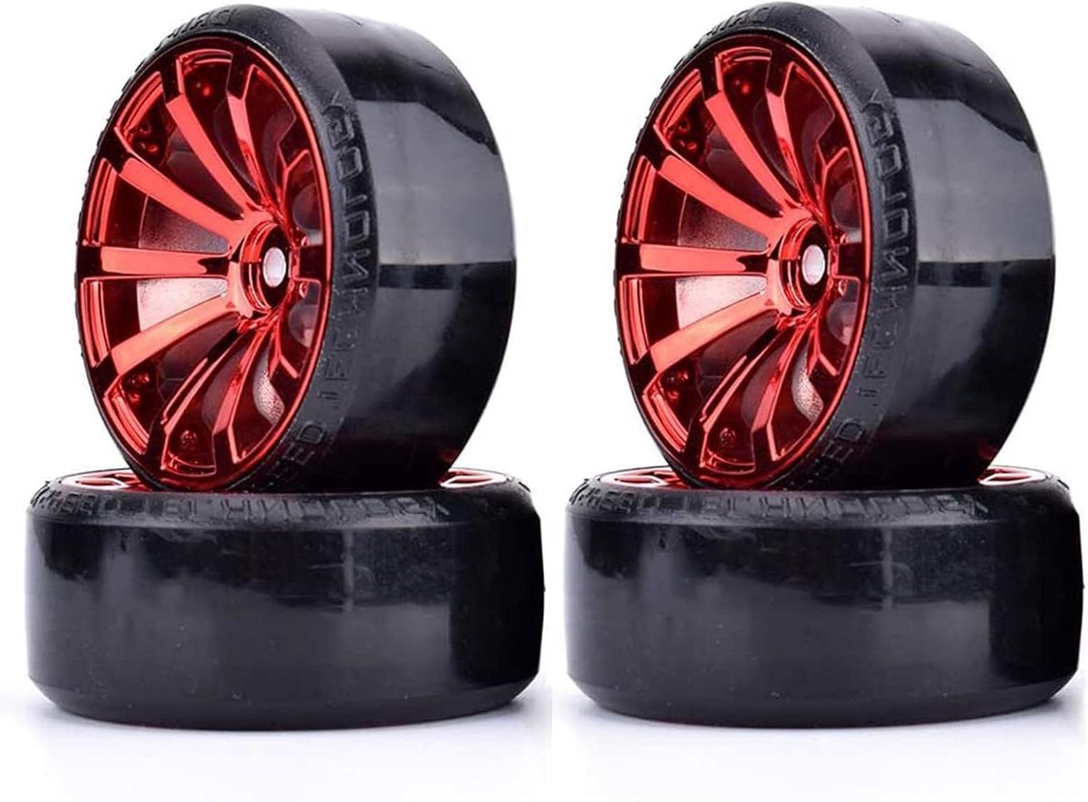 RC Auto Wielen - Drift Banden - RC Racen - Harde Kunststof Velgen - 63 mm Diameter - Rood