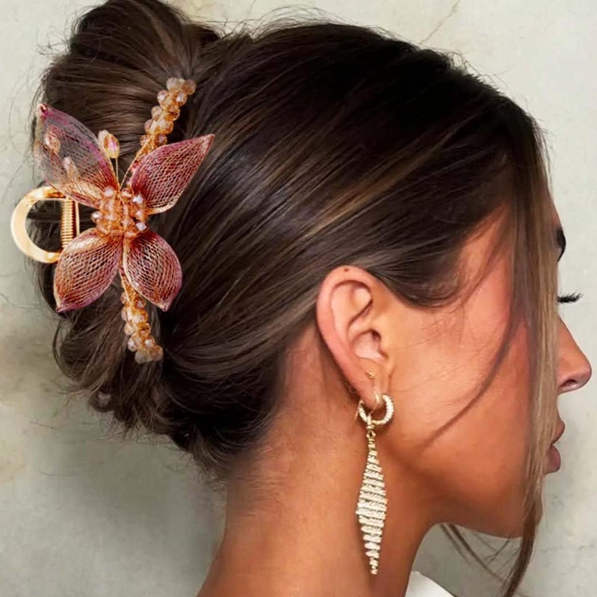 Metalen Klauw Clips - Bloem Haarclip - Haar Stijlen - Strass Versierd - 12 cm - Goud
