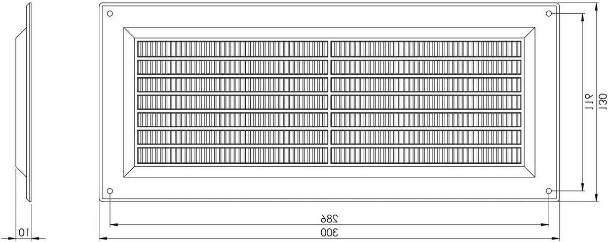 Ventilatierooster - Ventilatiehoes - Luchtcirculatie - Met vliegengaas - 300x130mm - Wit