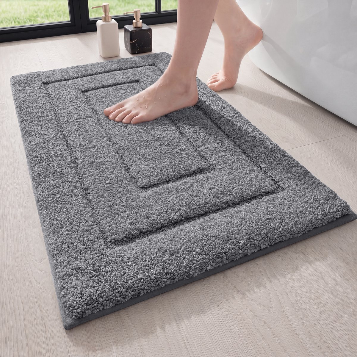 MAESON Badmat 40x60 cm - Antislip & Waterbestendig - Douchemat voor Badkamer - Grijs - Klein - Geschikt voor Douche & Bad