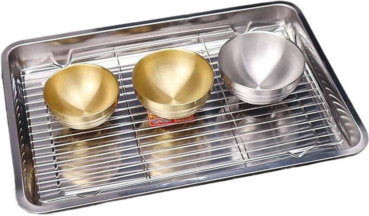 Bakplaat met Rooster Bakgerei Oven Koekjes Brood Bakken Roestvrijstalen Constructie 27x20cm Zilver
