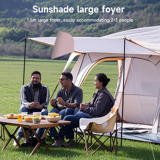 Jently kampeertent - tent - koepeltent - zon bestendig - zonnescherm - 2-4 pers - beige/roze — afbeelding 3