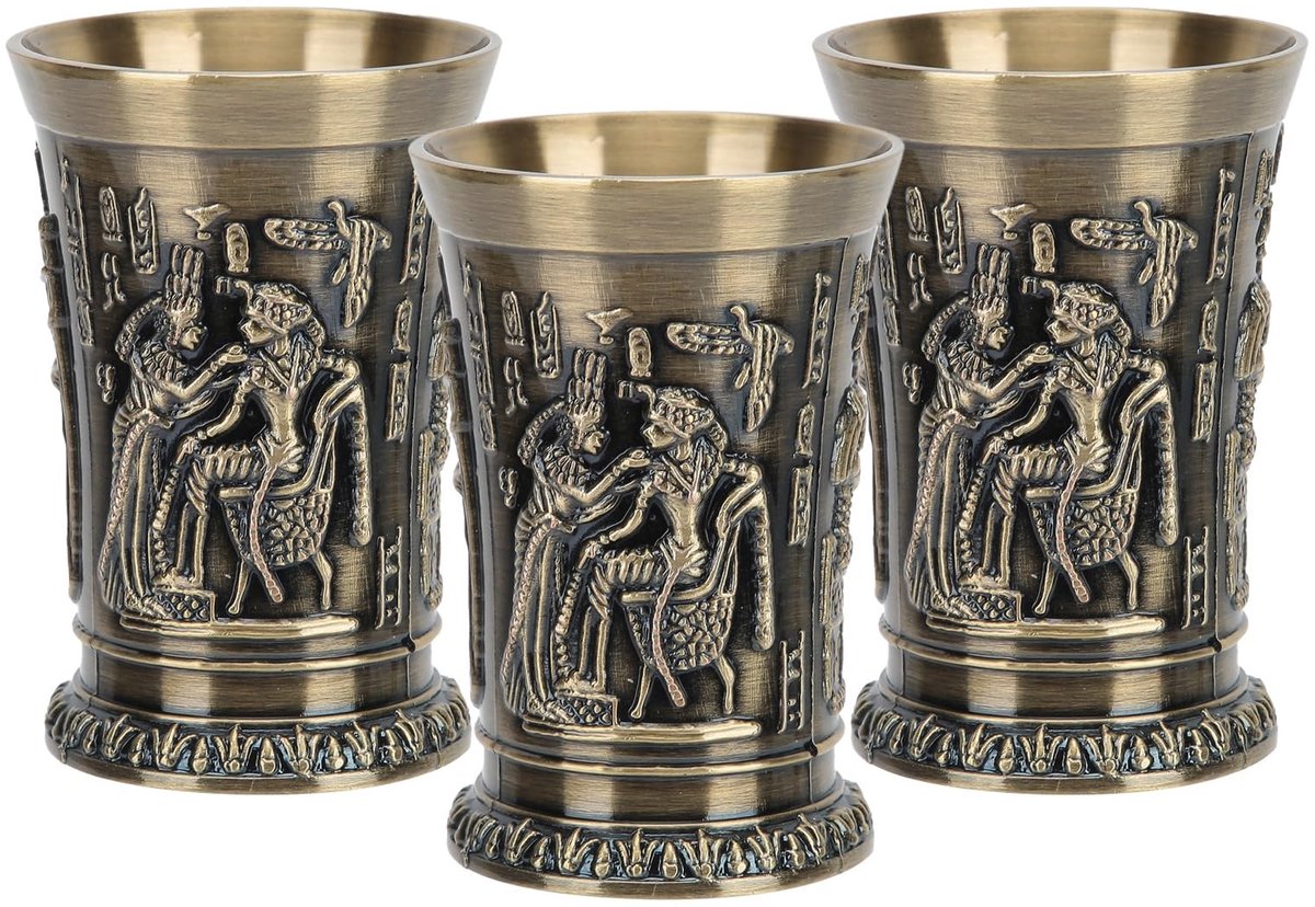 Dailygoods - Dailygoody - Vintage Wijnkelk - Metalen Whisky Borrelglas - Retro Kelk - 3 Stuks - Hand Reliëf - Cadeau voor Volwassenen - Decoratie Ornamenten