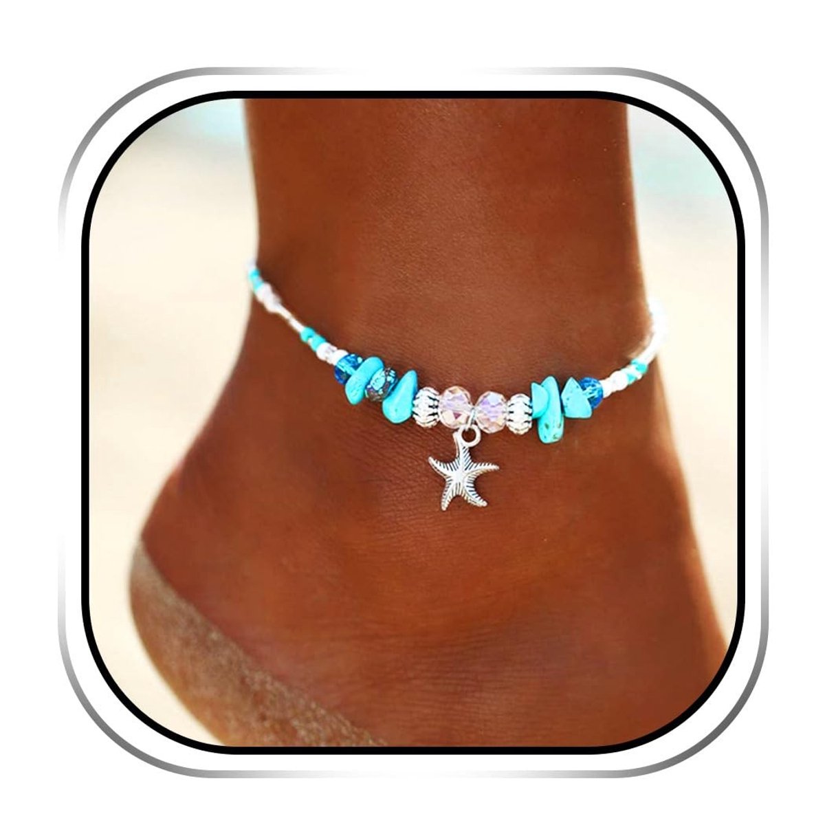 Dailygoods - Dailygoody - Boho Zeesterren Enkelbandjes - Voetkettingen voor Vrouwen - Turquoise Kralen - Strandaccessoire - Enkelarmbanden - Perfect voor de zomer