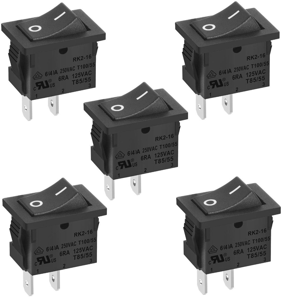 Dailygoods - Dailygoody - Rocker Switch - ON-OFF Schakelaar - 6 A - Zwart - 5 Stuks - Geschikt voor Elektrische Toepassingen - 19.7 x 13.1 mm