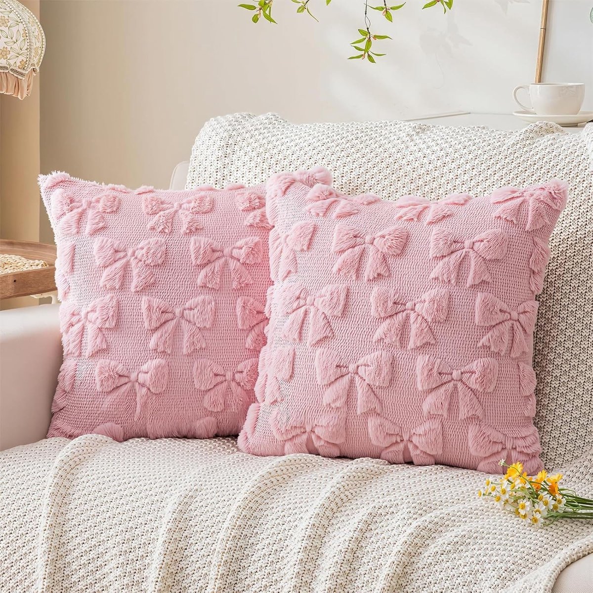 Dailygoods - Set van 2 Roze Pluche Kussenhoezen 45x45 cm