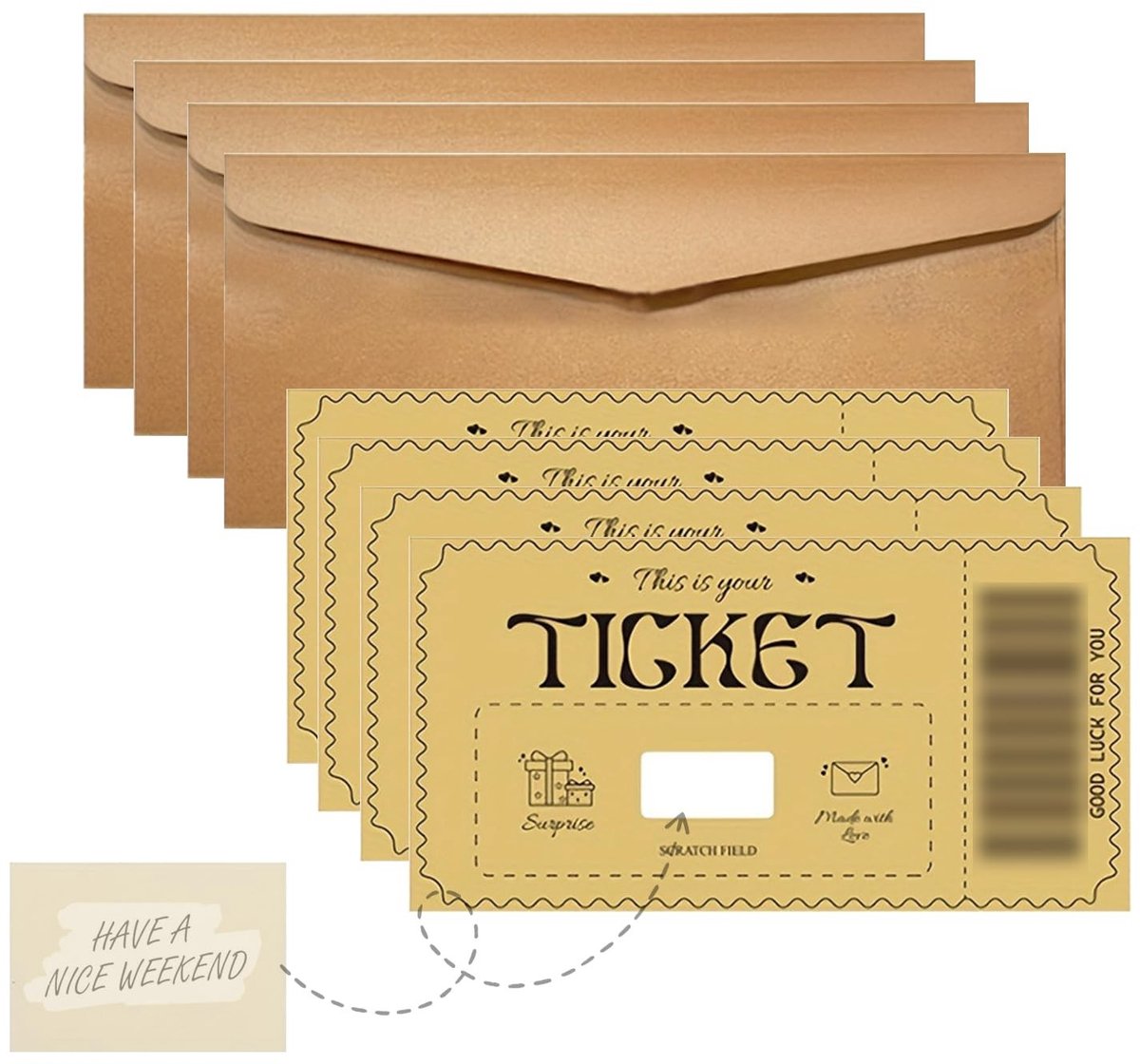 Dailygoods - Set van 4 Gouden Tegoedbonnen met Kras Sticker