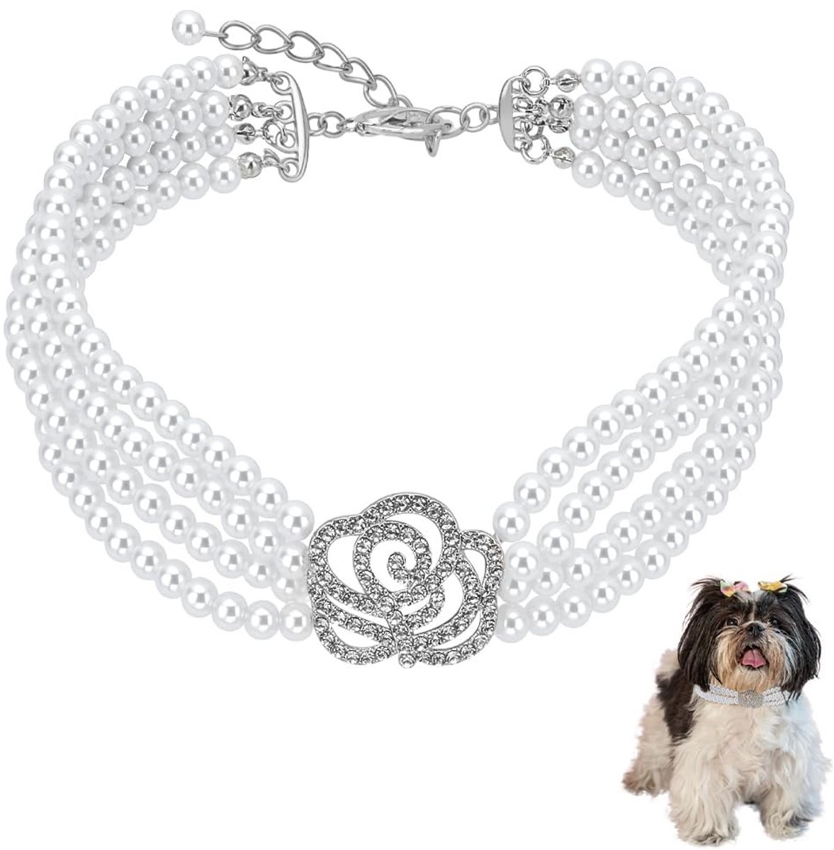 Dailygoods - Verstelbare Halsband met Parels voor Huisdieren