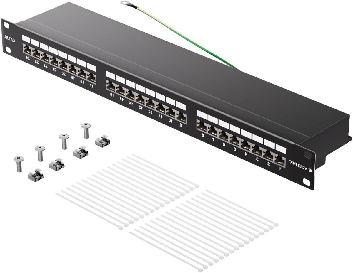 Patchpaneel 24 Poorten - Verdelerveld Netwerk - Netwerk Installatie - Cat 6A Standaard - 24 Poorten - Zwart