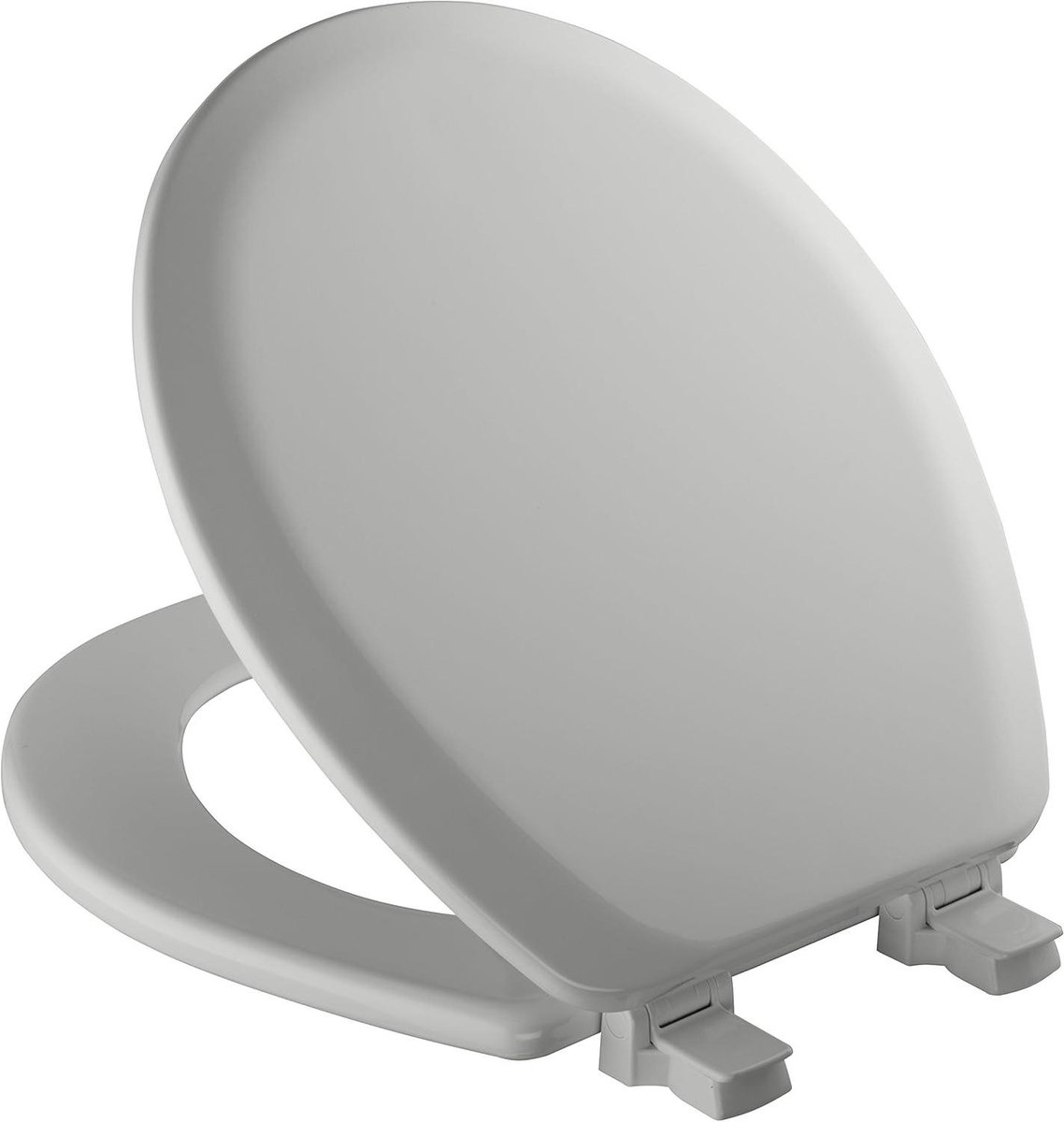 Houten Toiletbril - WC Bril - Stabiele Bevestiging - Geen Wiggle Meer - Past op Ronde Toiletten - Zilver