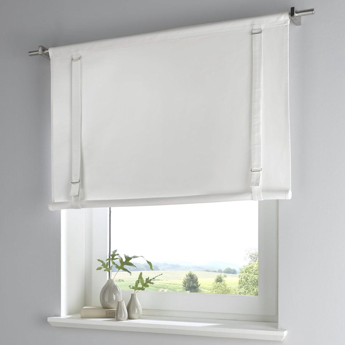 Vouwgordijn Katoen - Raambekleding Huis - Interieur Verfraaien - Landhuisstijl Design - 45 x 100 cm - Wit